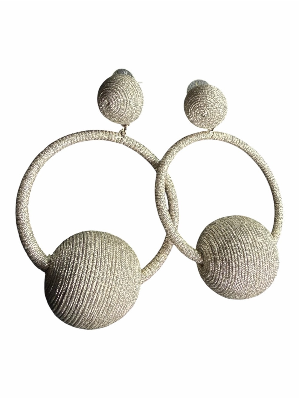 Statement Hoop Earrings with Wrapped Ball Accents in Light Gold
